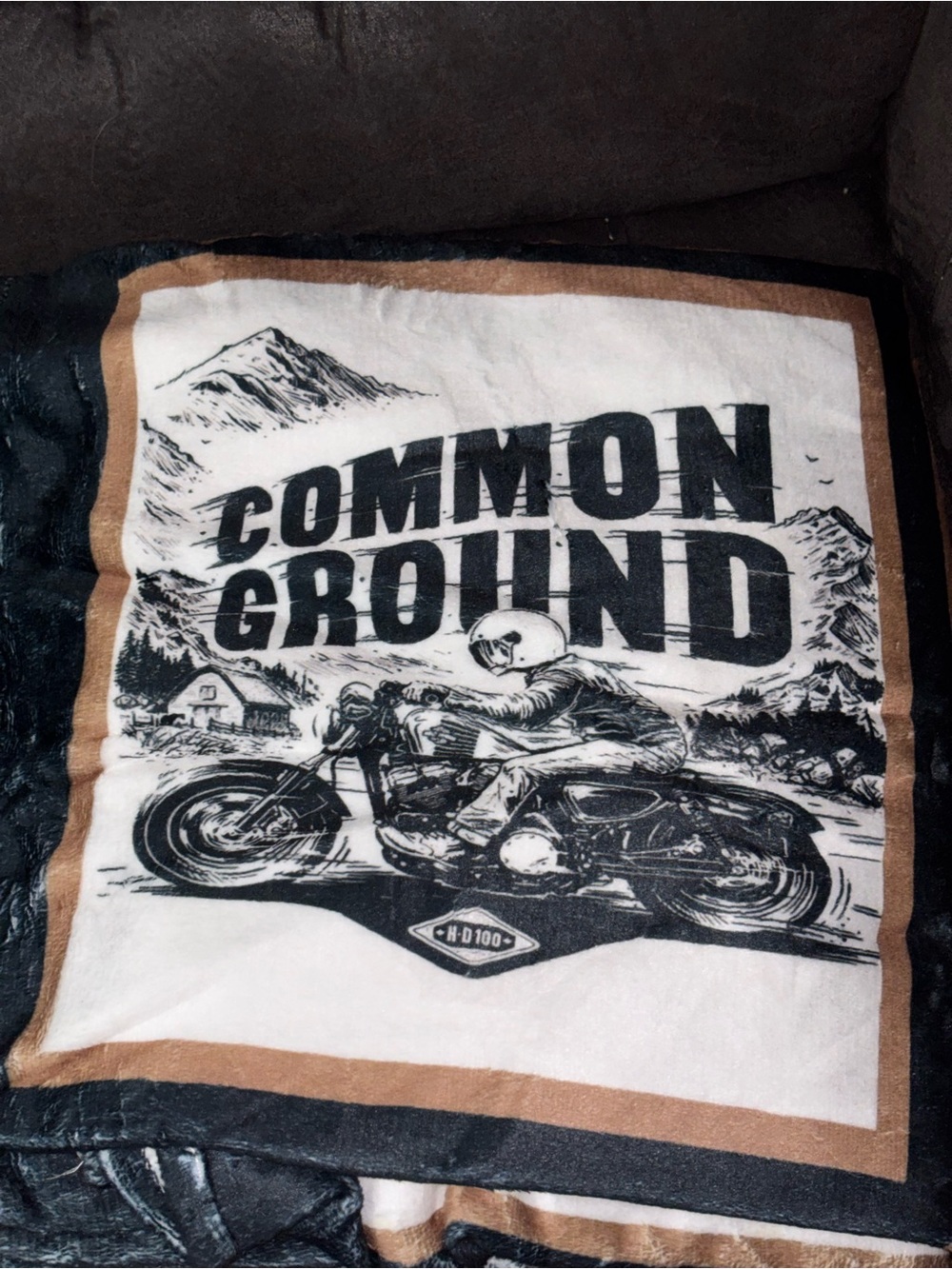 Motorcycle Throw Blanket in Black, White & Tan